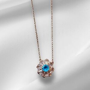 Bomb Party BP Necklace - Light Blue and CZ Stones - Rose Gold Plated